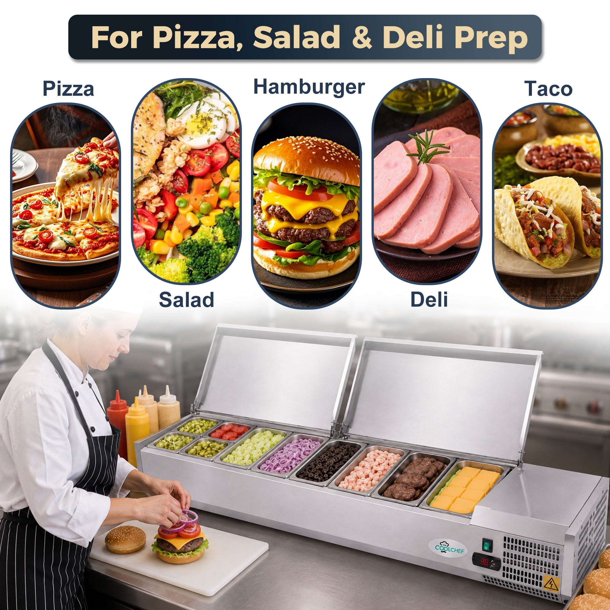 71" Commercial Refrigerated Prep Station, 2.6 Cu.Ft, Stainless Lid, R290 ETL