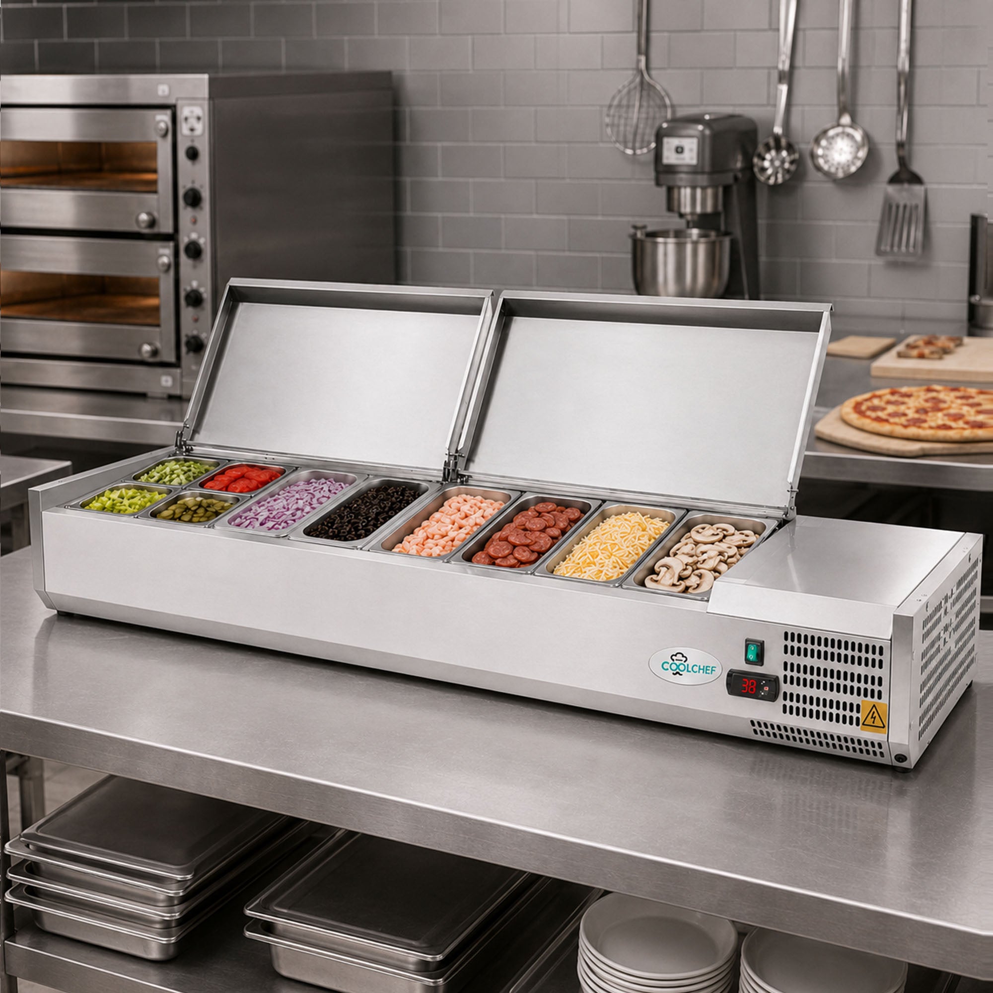 71" Commercial Refrigerated Prep Station, 2.6 Cu.Ft, Stainless Lid, R290 ETL