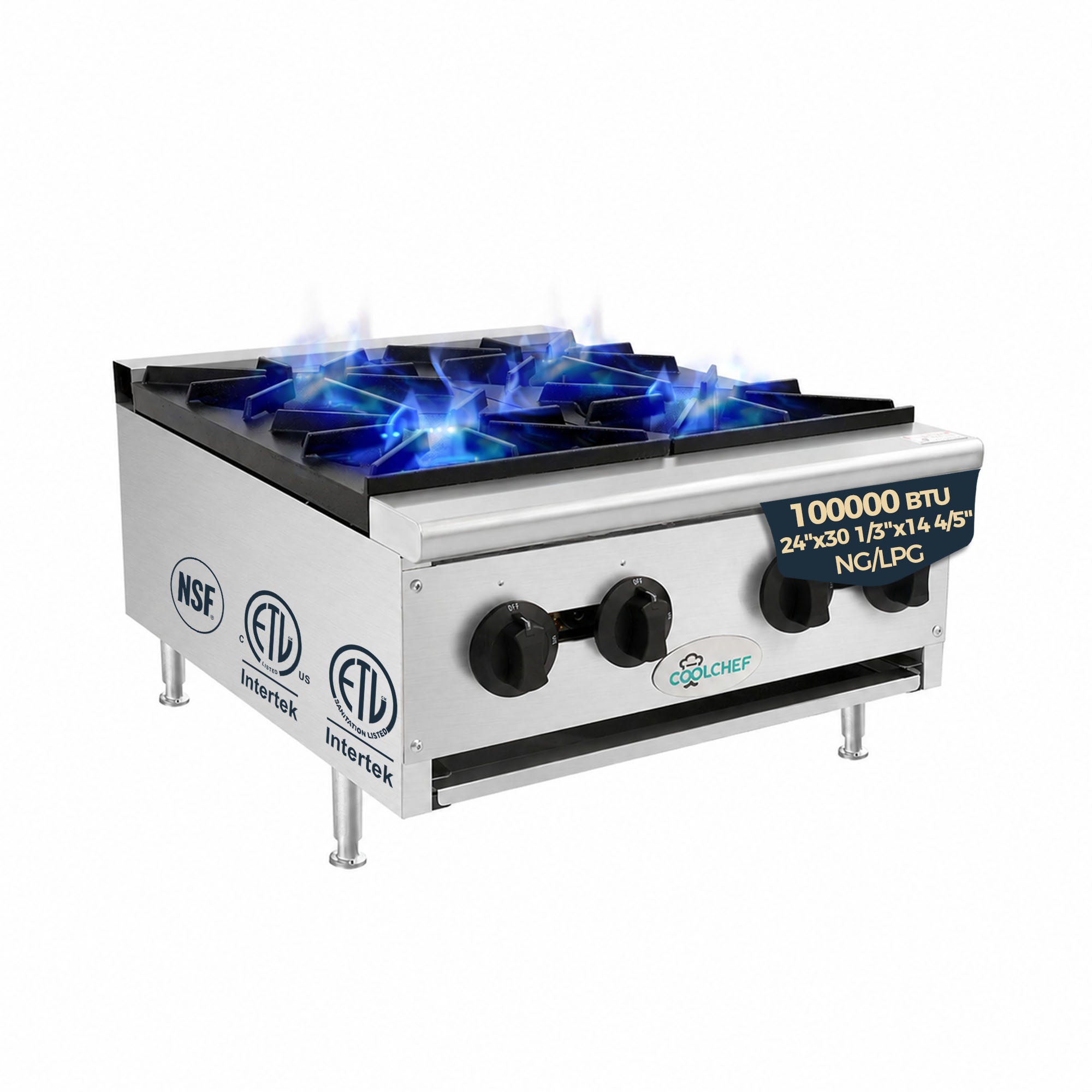 4 Burner 100,000 BTU Commercial Gas Range Heavy Duty Stainless Steel Restaurant Stove ETL