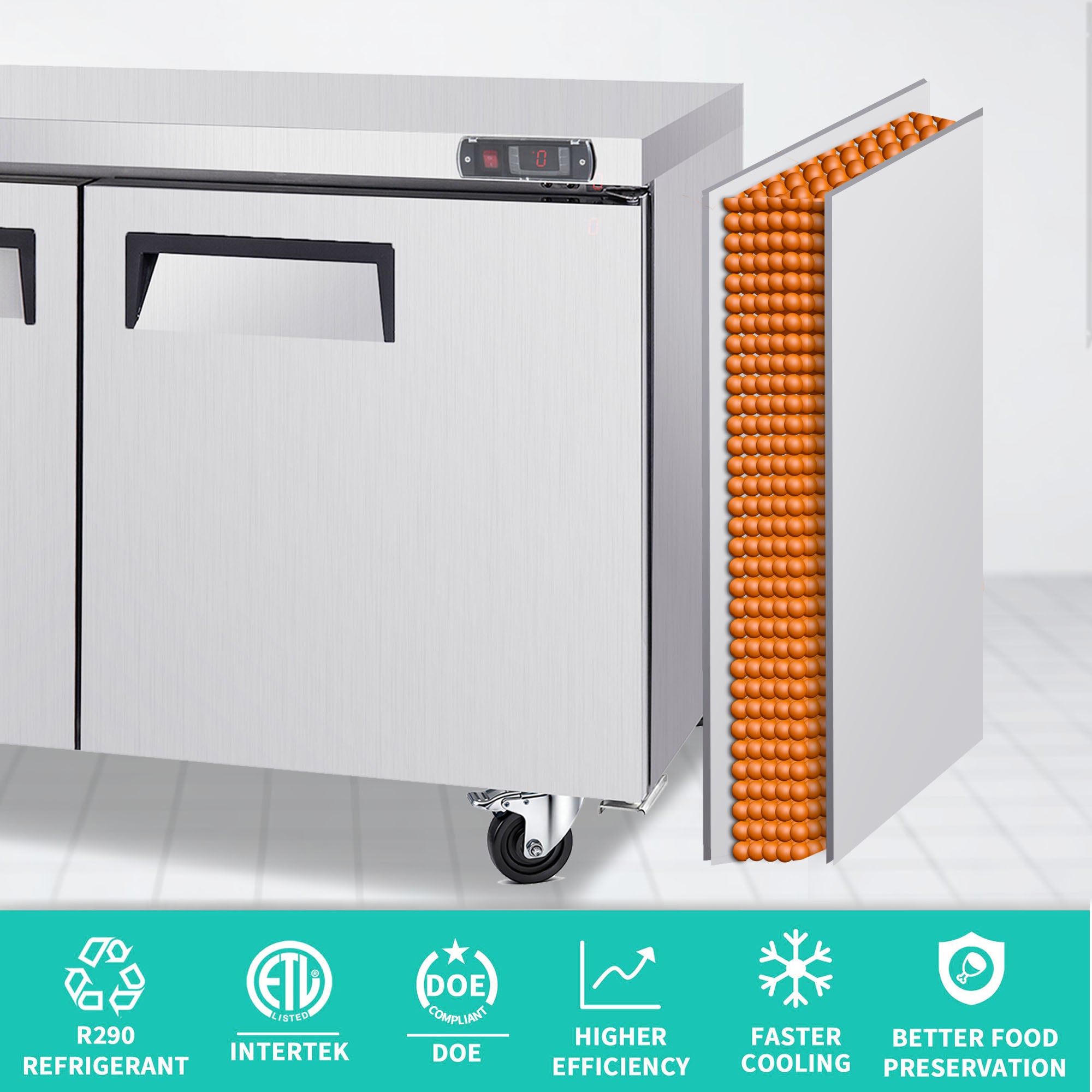 60" 17 Cu Ft Commercial Sandwich Prep Freezer ETL