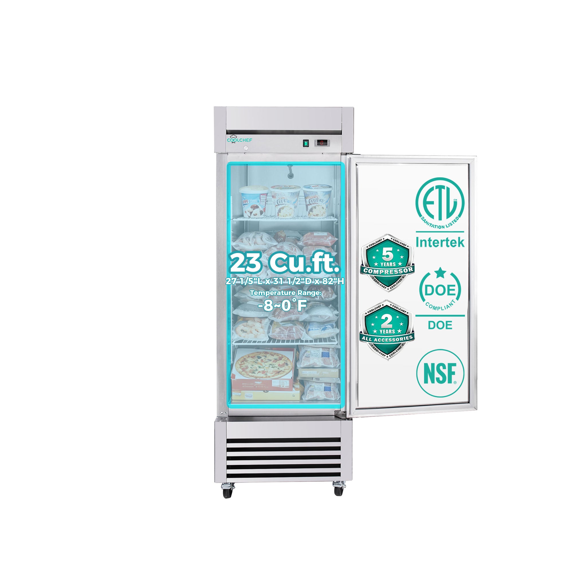 23 Cu Ft 1 Door Commercial Reach In Freezer ETL