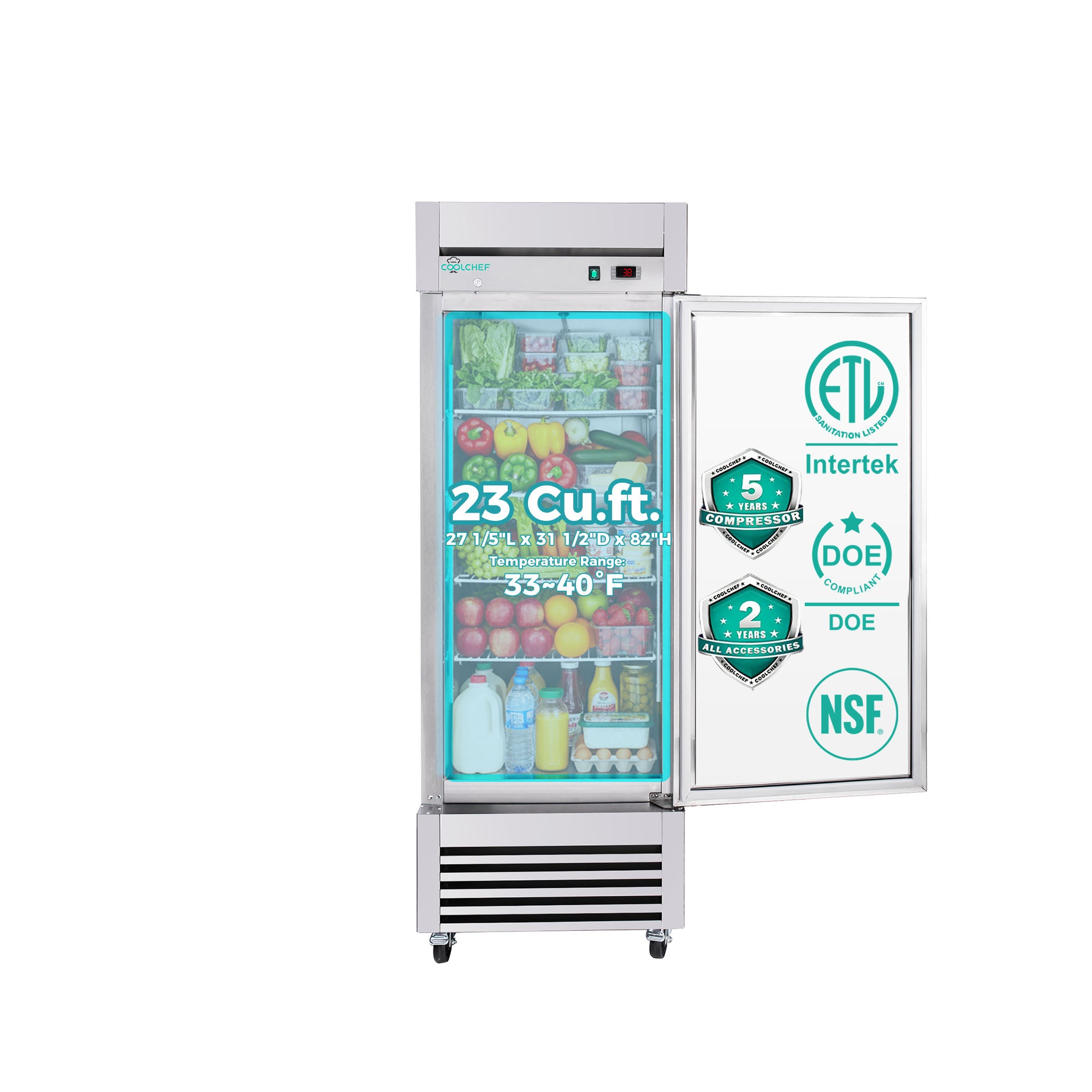 23 Cu Ft 1 Door Commercial Reach In Refrigerator ETL