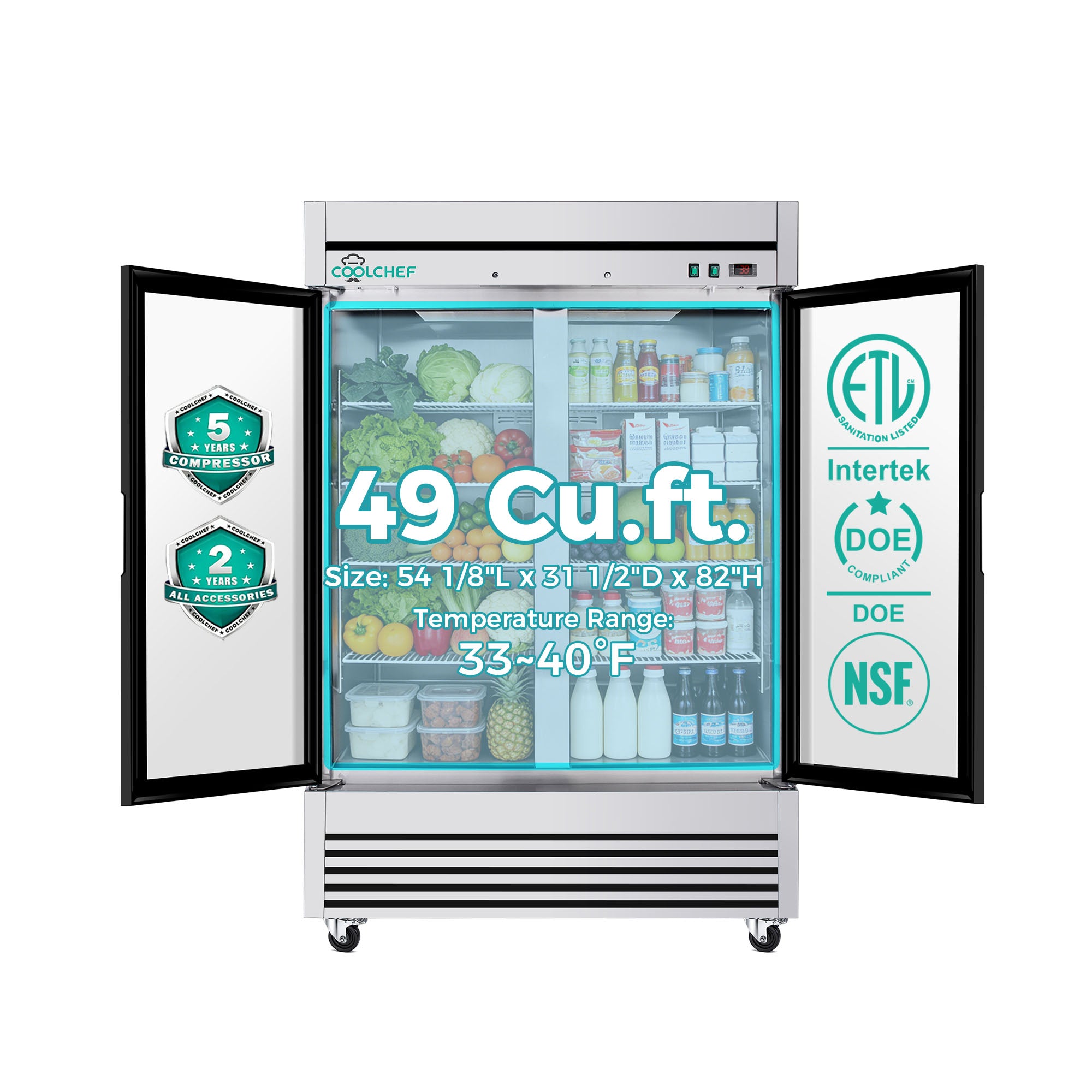 49 Cu Ft Commercial Glass Door Merchandiser 33-40°F ETL