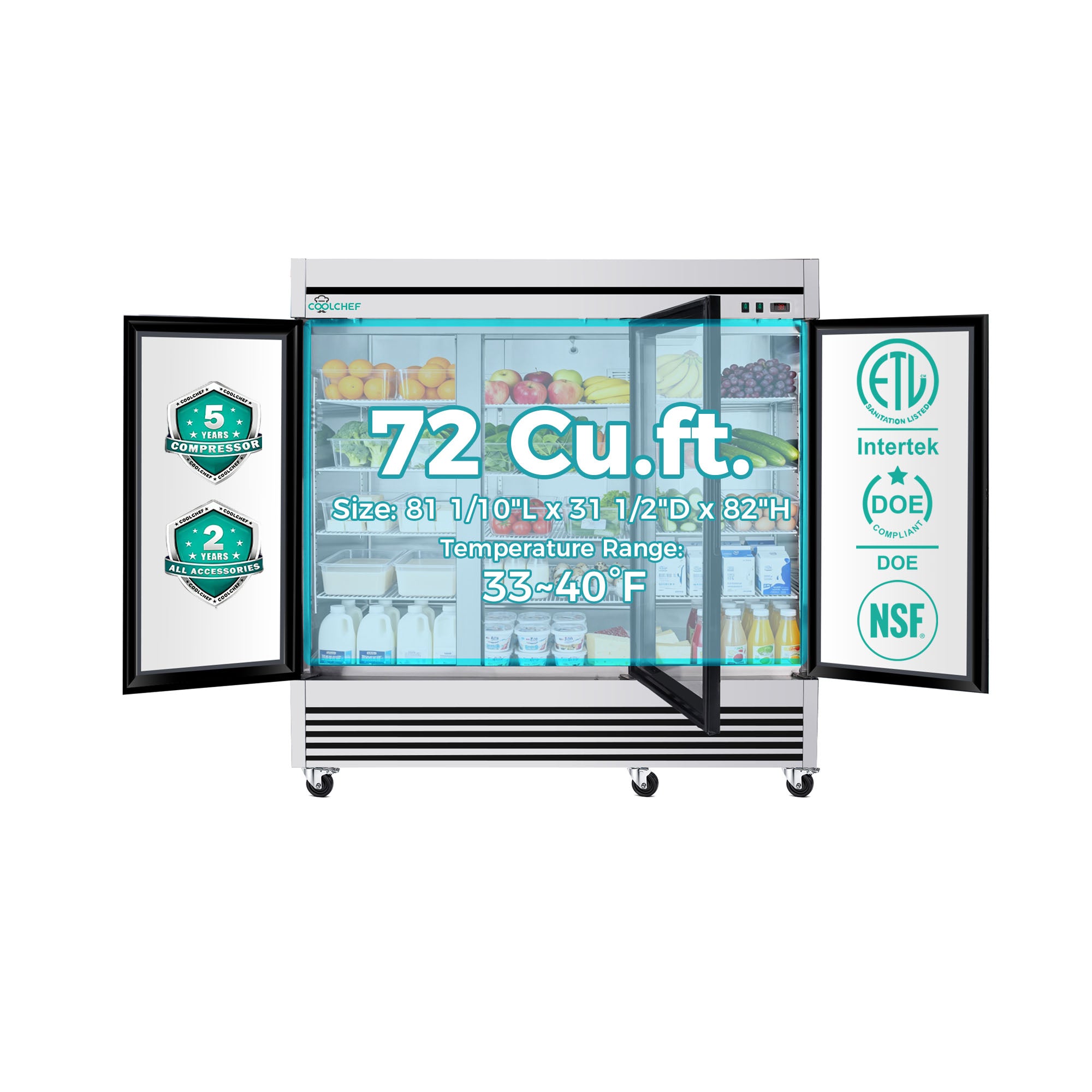 72 Cu Ft Commercial Glass Door Merchandiser 33-40°F ETL