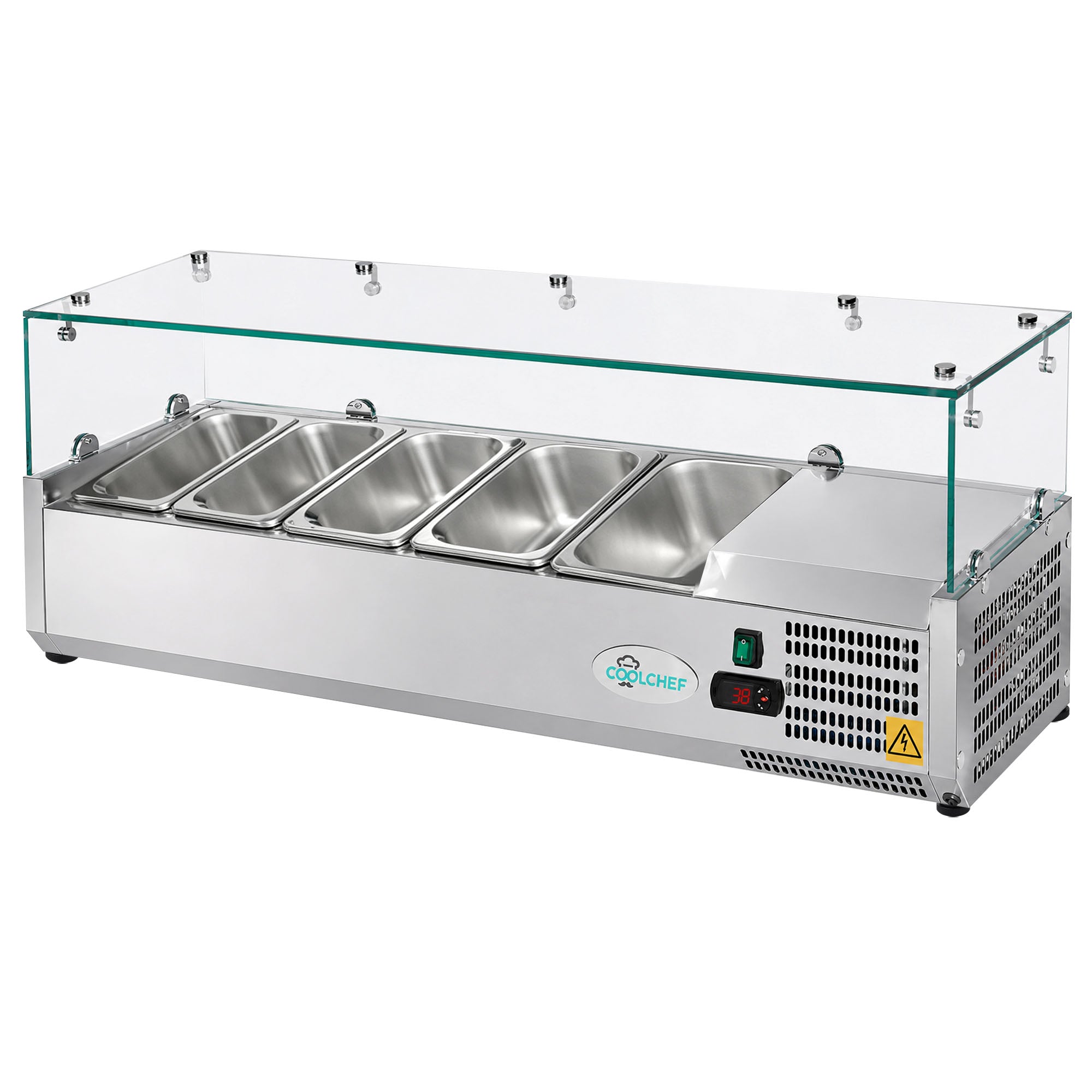 COOLCHEF 47" Refrigerated Condiment Prep Station, Countertop Topping Cooler, Includes 5 x 1/4 GN Pans, 35-50°F R290