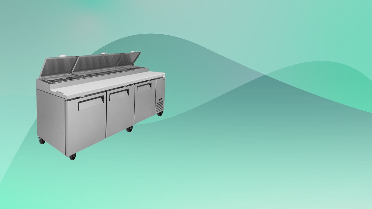 Load video: COOLCHEF 44" Pizza Prep Table Refrigerator