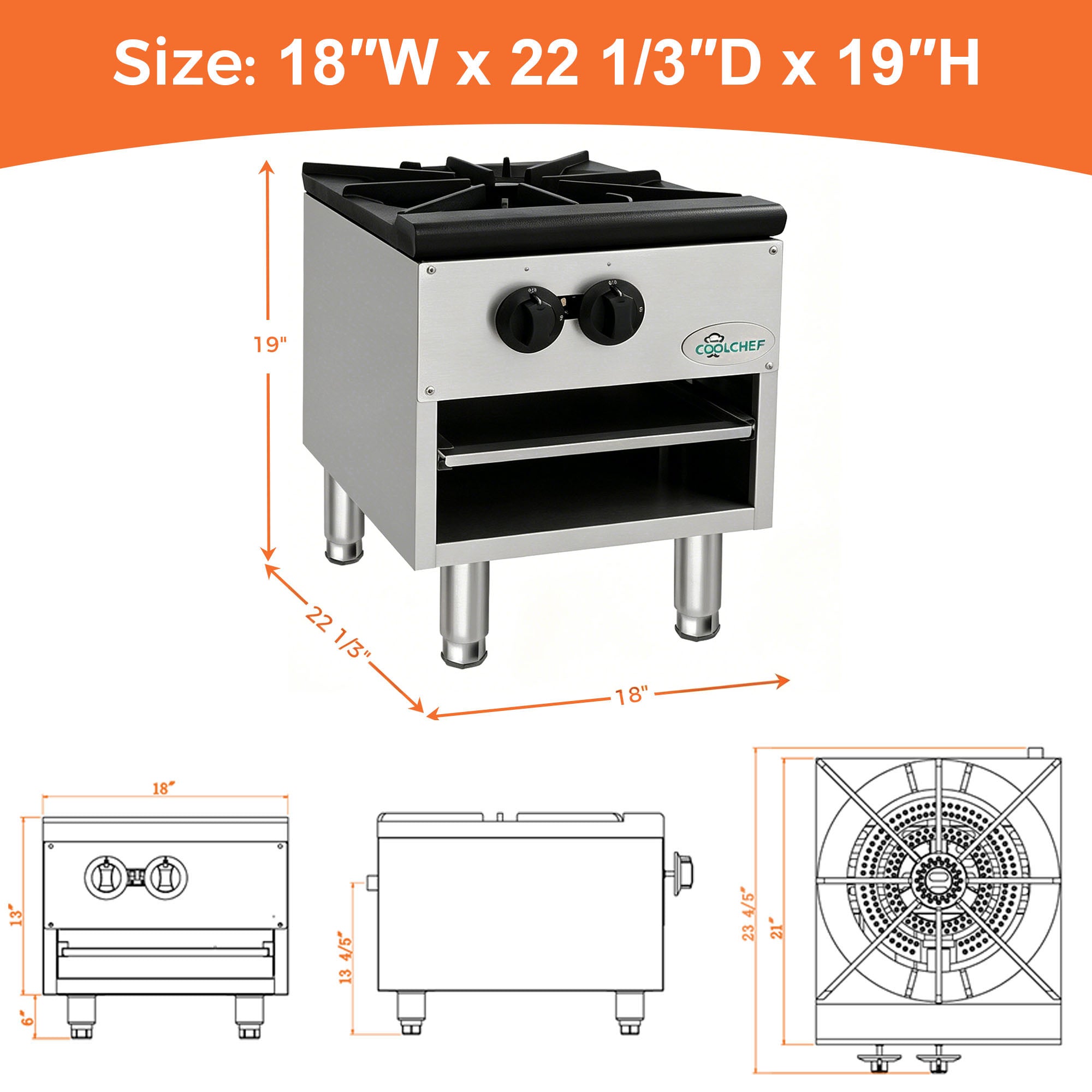 80,000 BTU Commercial Gas Stock Pot Range 1 Burner NG LP