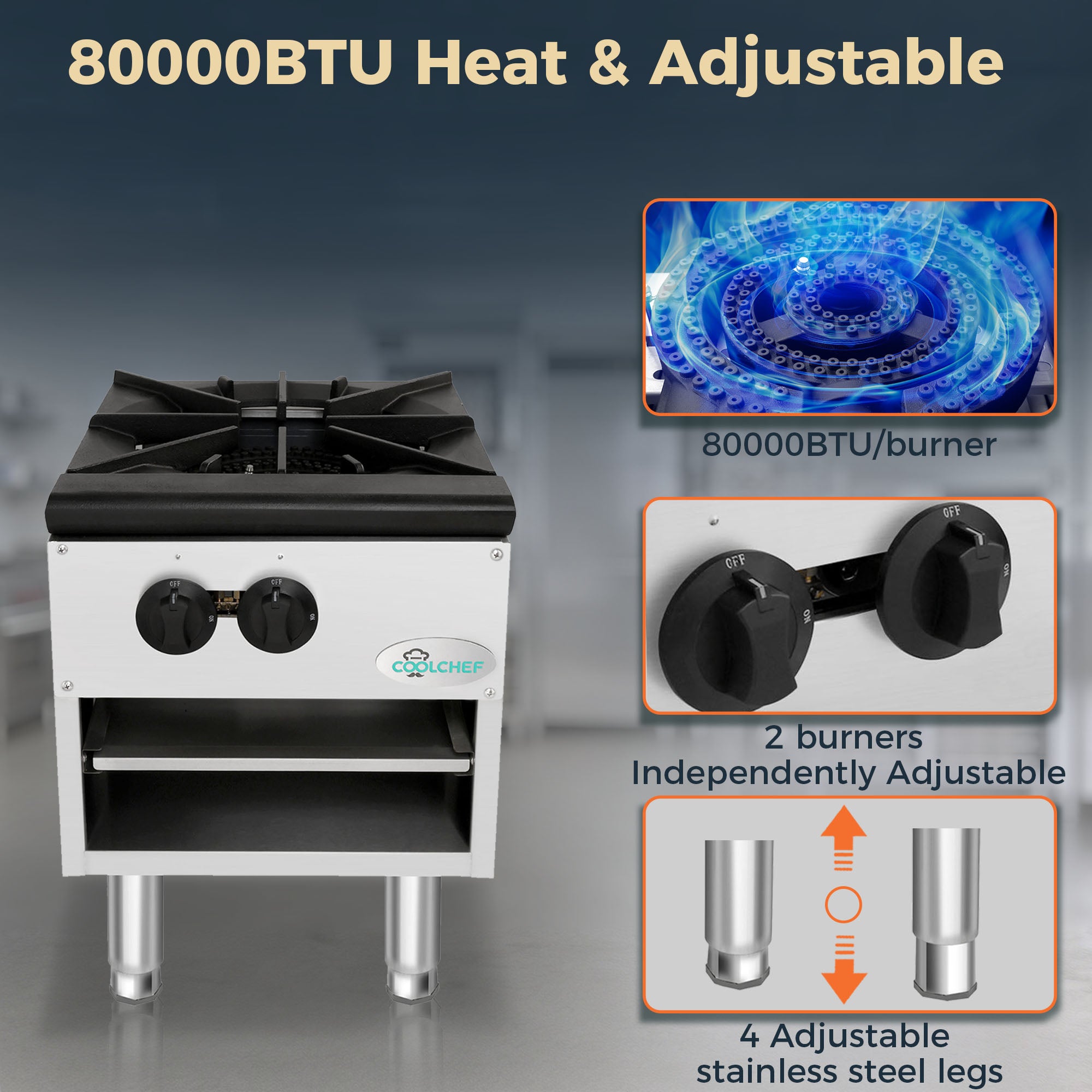 18" 1 Burner Commercial Countertop Gas Stove Pot Range 80,000 BTU