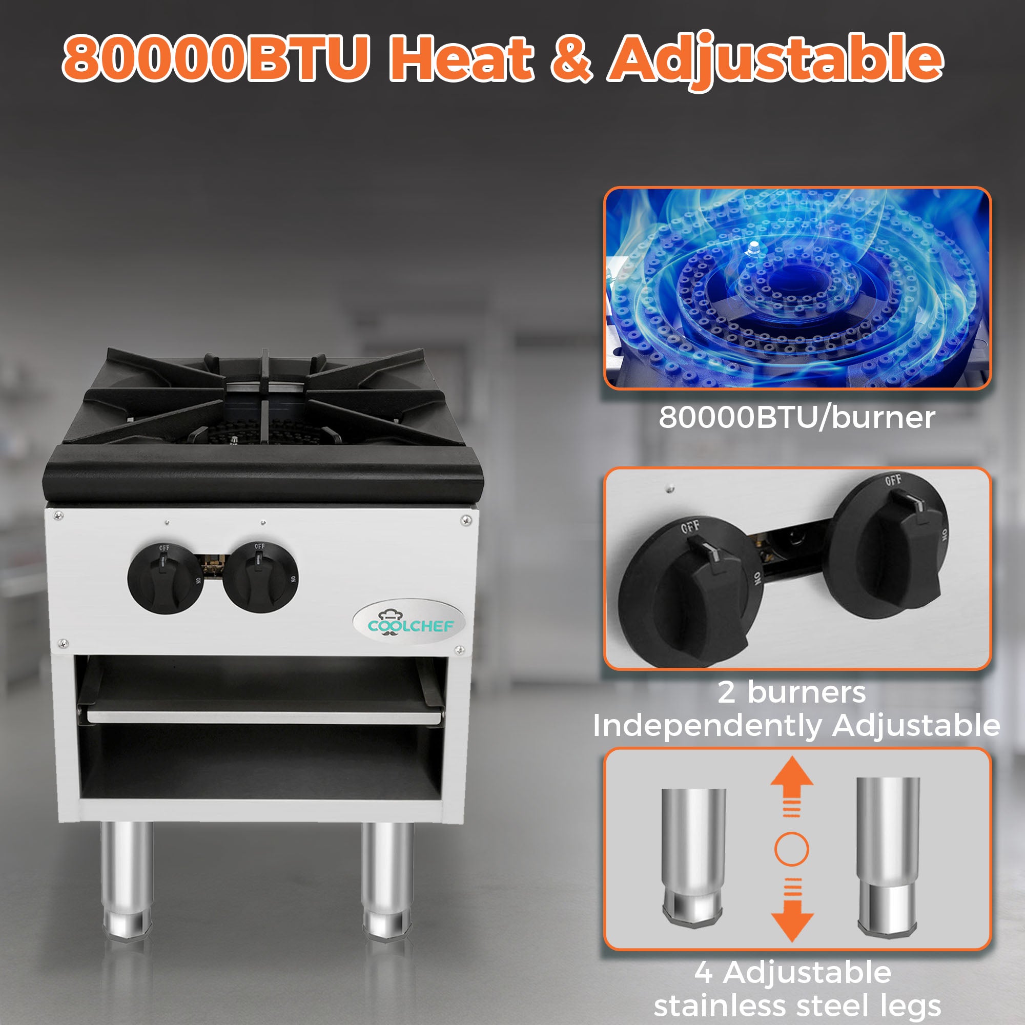 80,000 BTU Commercial Gas Stock Pot Range 1 Burner NG LP