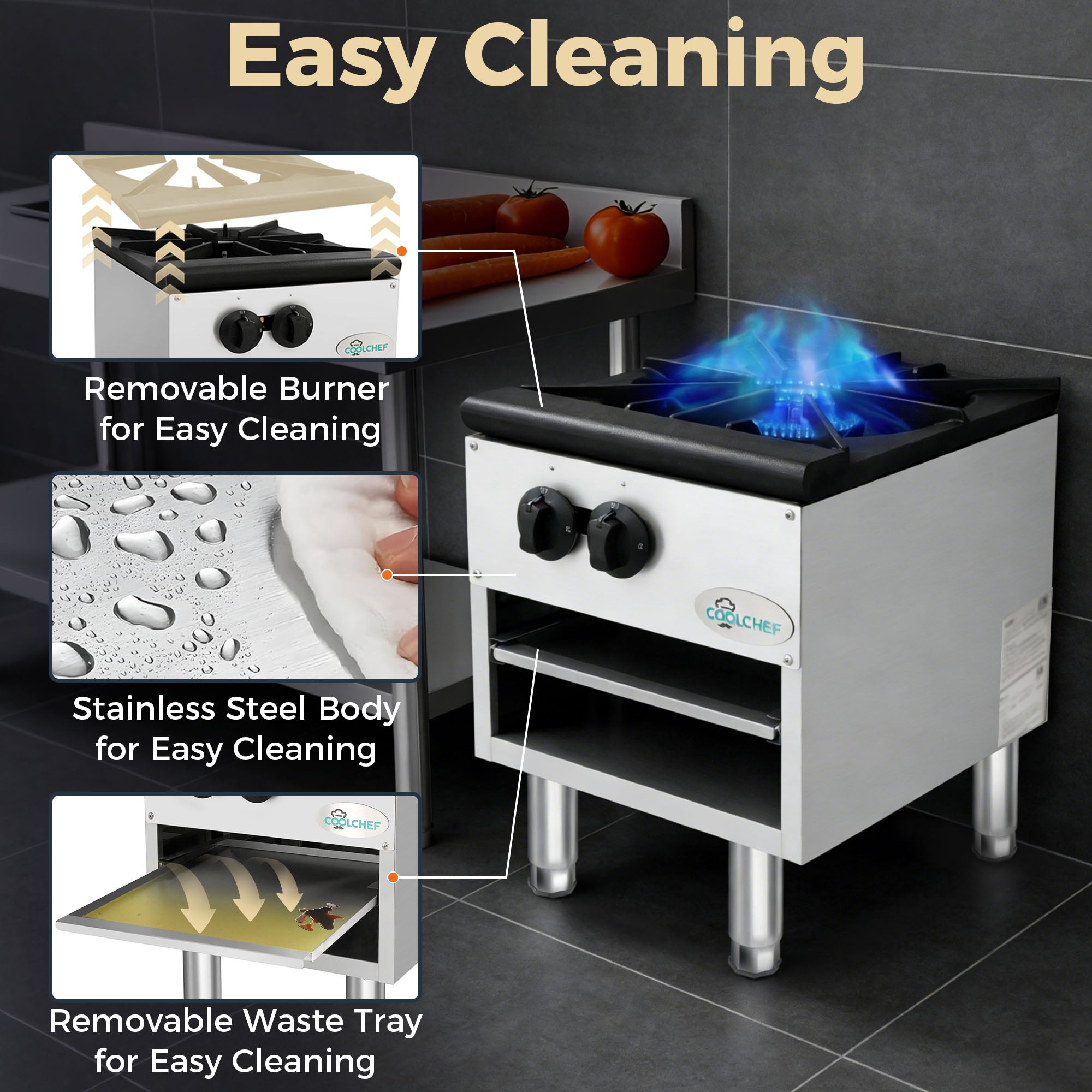 18" 1 Burner Commercial Countertop Gas Stove Pot Range 80,000 BTU