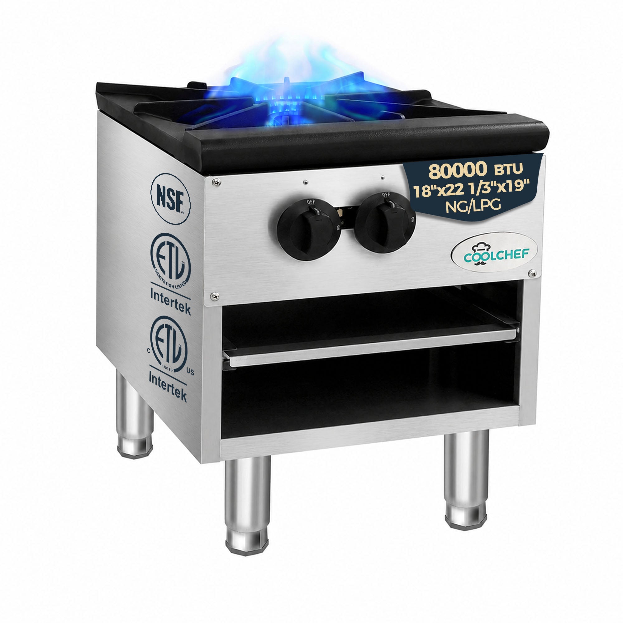 18" 1 Burner Commercial Countertop Gas Stove Pot Range 80,000 BTU