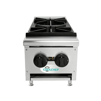 12" 2-Burner Commercial Countertop Natural and LP Gas Hot Plate, 50,000 BTU