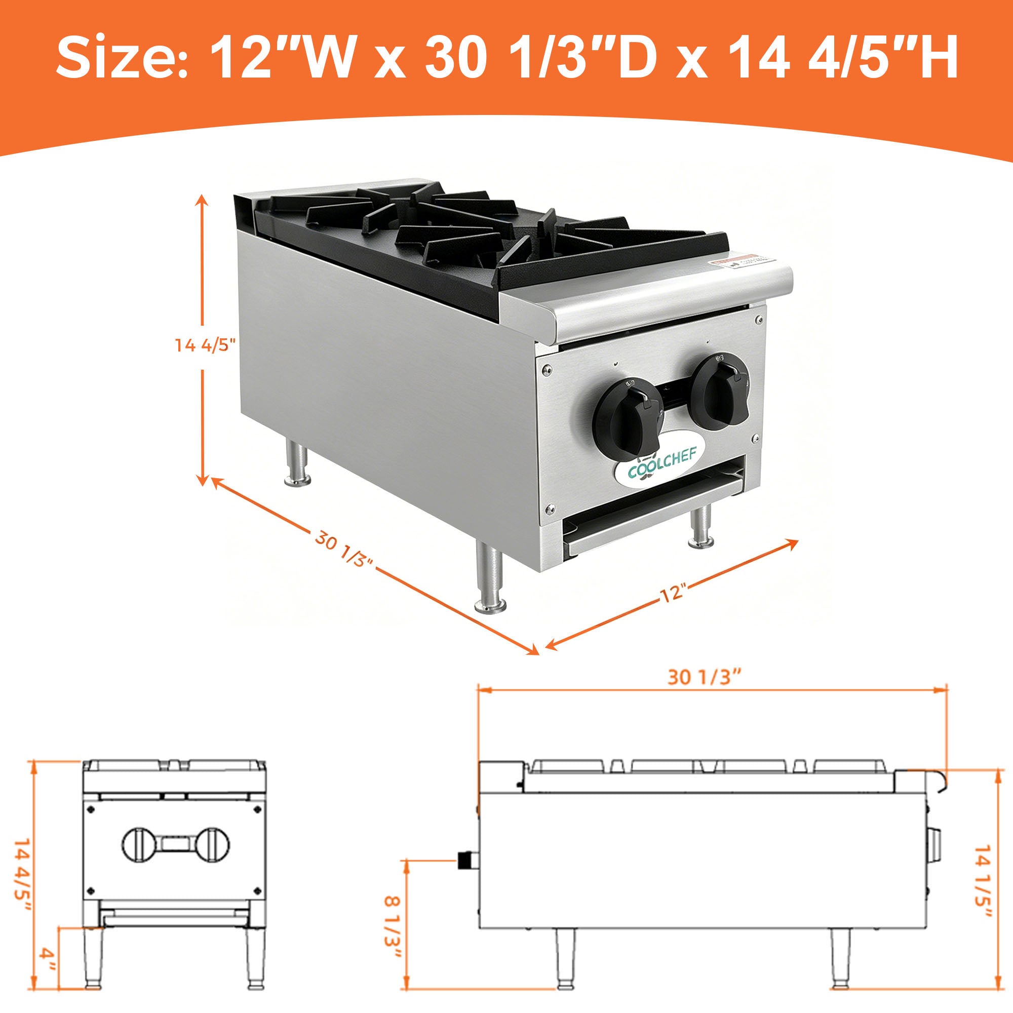 50,000 BTU Commercial Gas Hot Plate 2 Burner NG LP