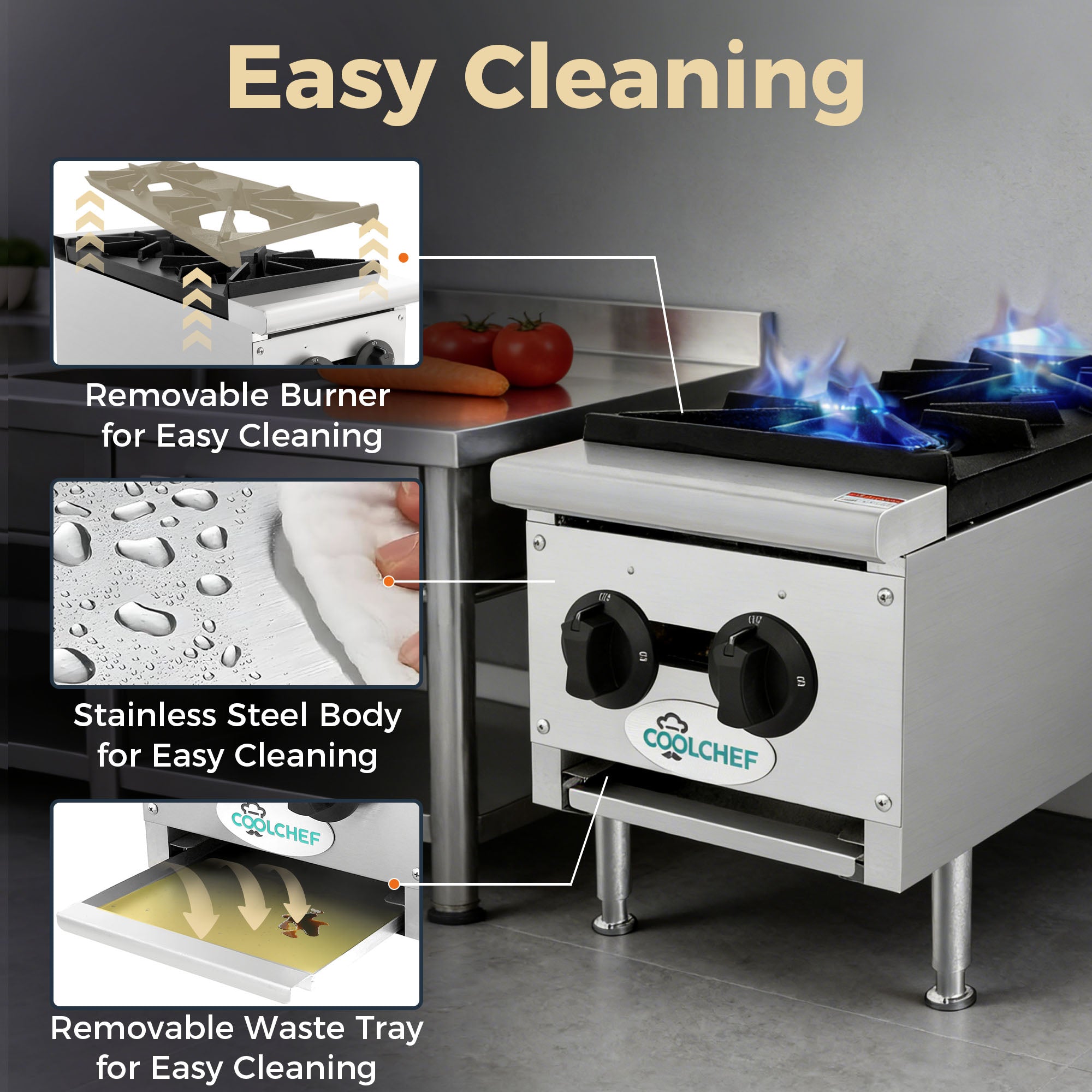 2 Burner 50,000 BTU Commercial Gas Range Countertop Stainless Steel Restaurant Stove ETL