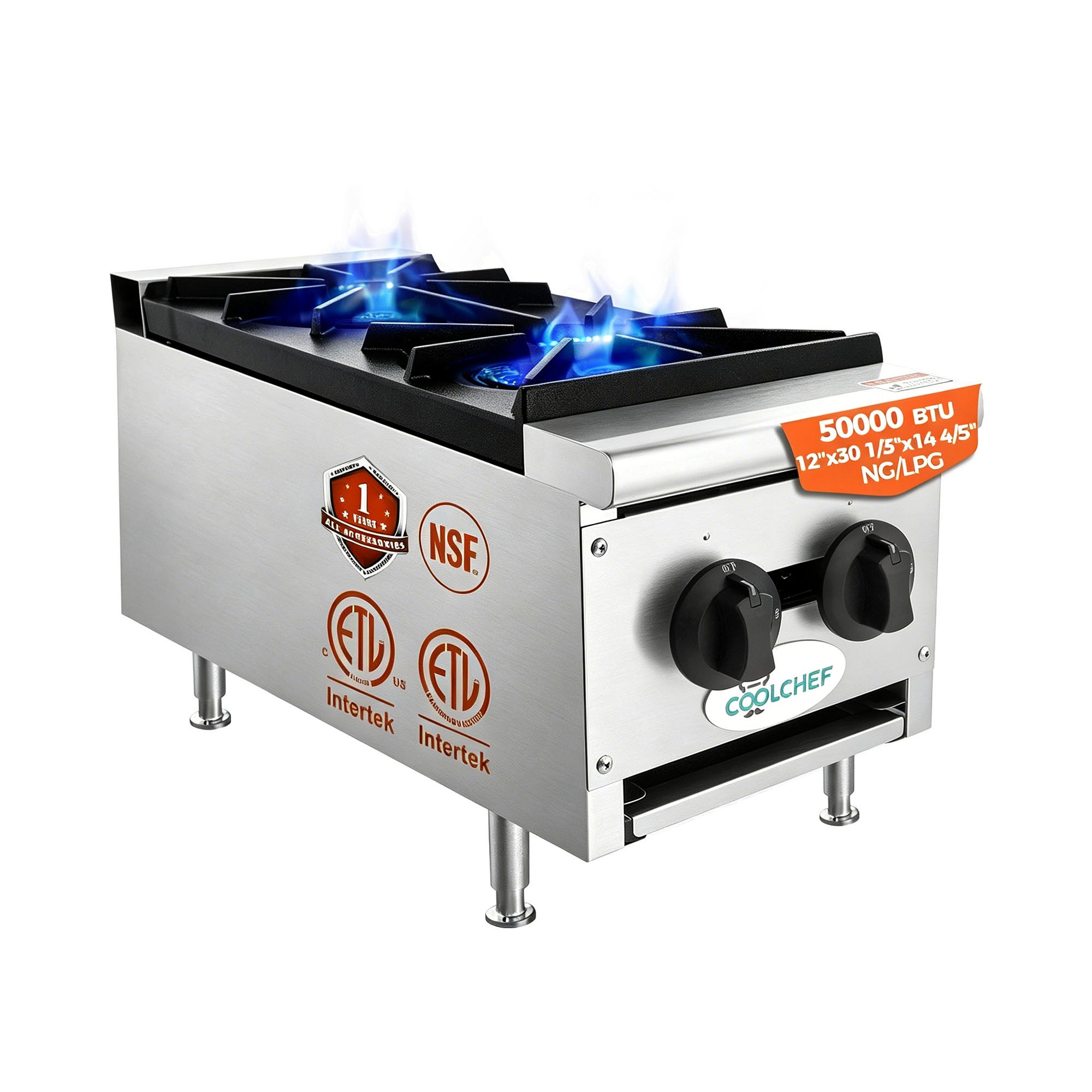 50,000 BTU Commercial Gas Hot Plate 2 Burner NG LP