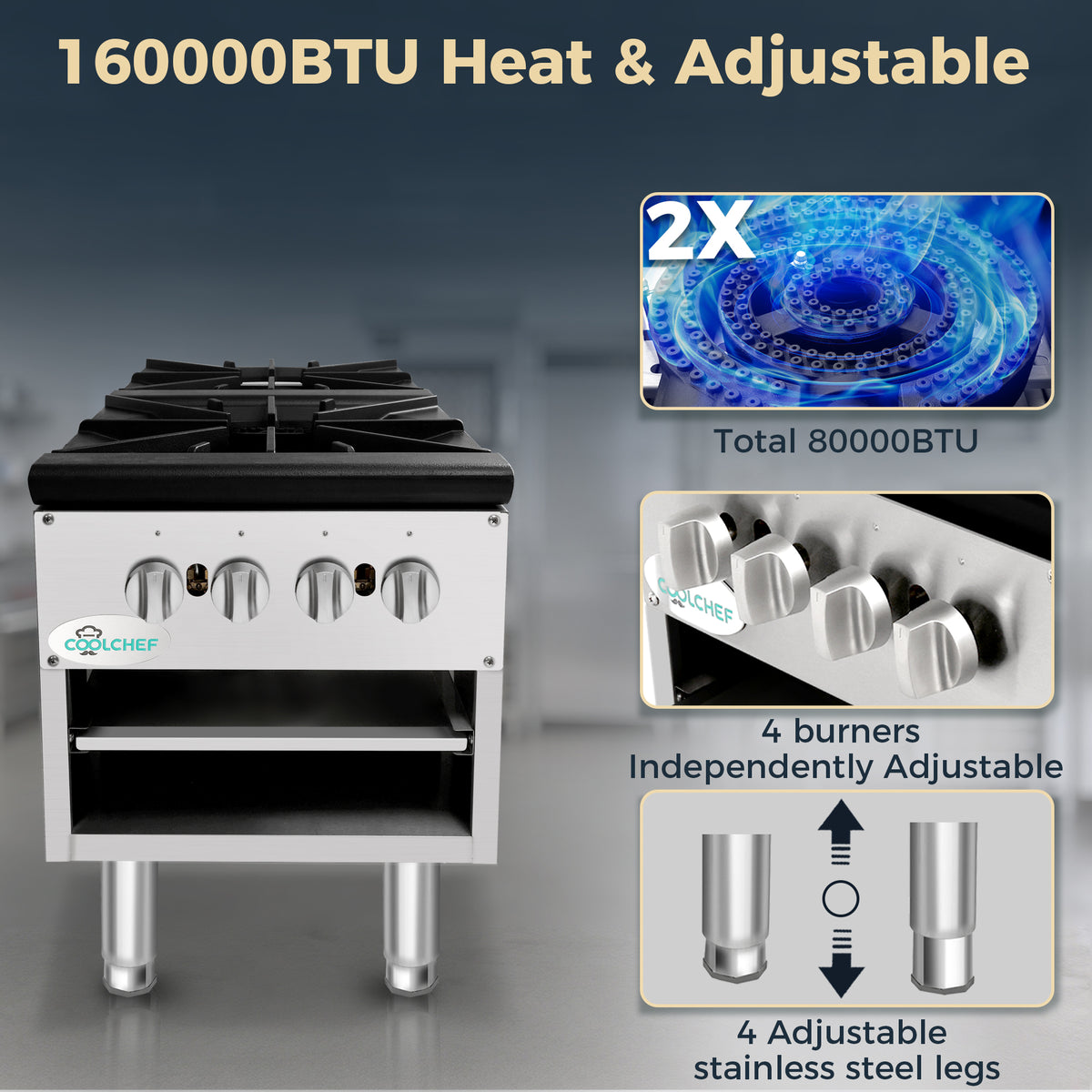 18" 2-Burner Commercial Gas Stock Pot Range, 160,000 BTU, Natural Gas with LP Conversion Kit