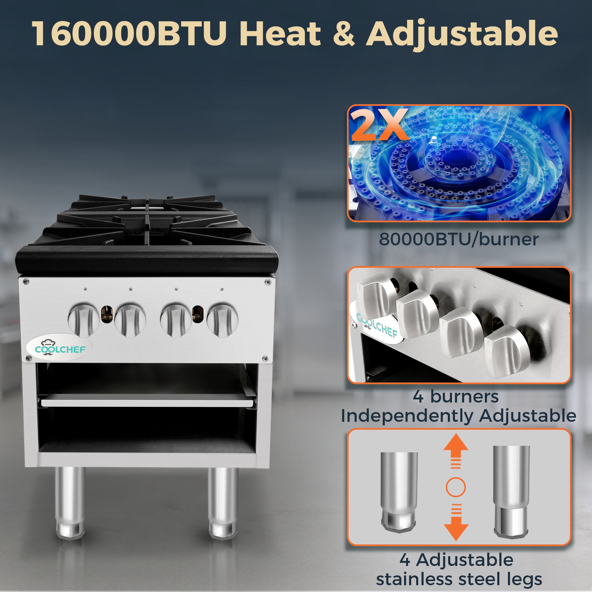 160,000 BTU Commercial Gas Stock Pot Range 2 Burner NG LP