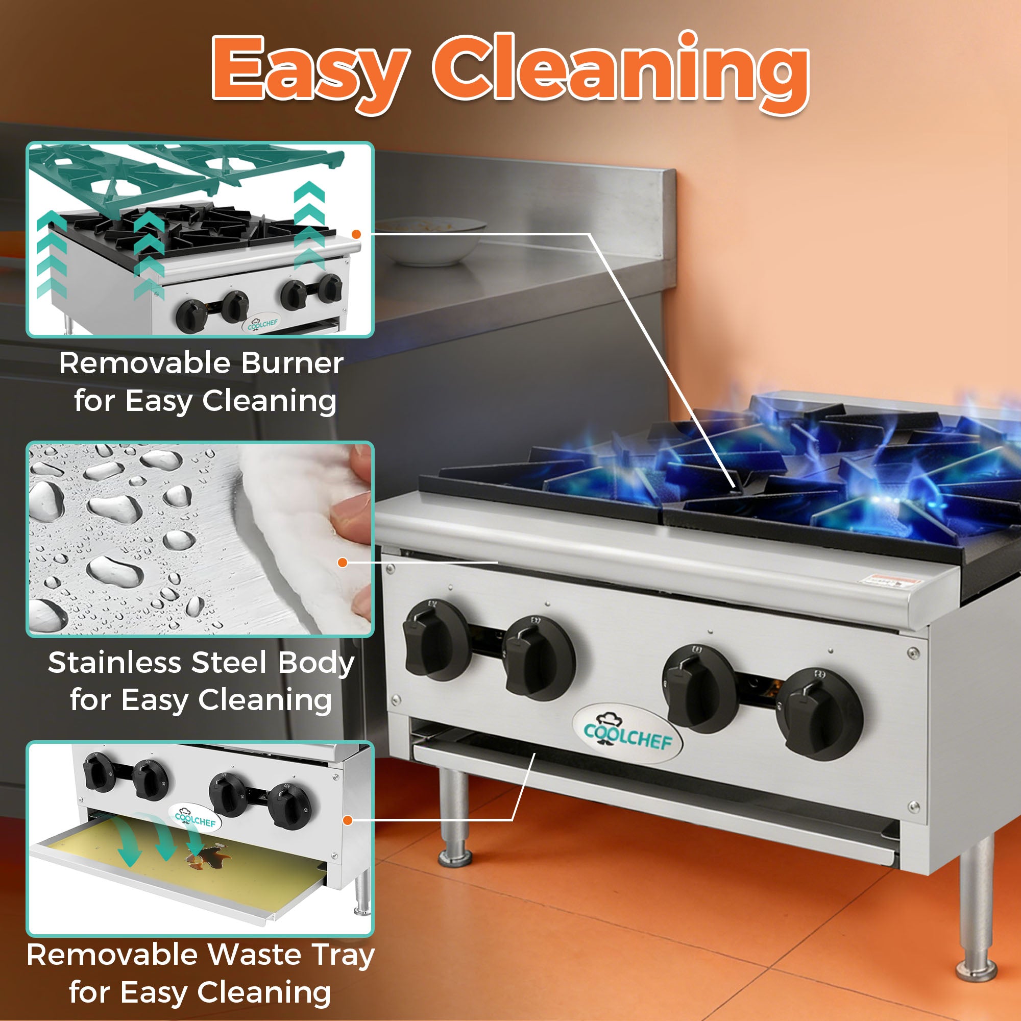 100,000 BTU Commercial Gas Hot Plate 4 Burner NG LP