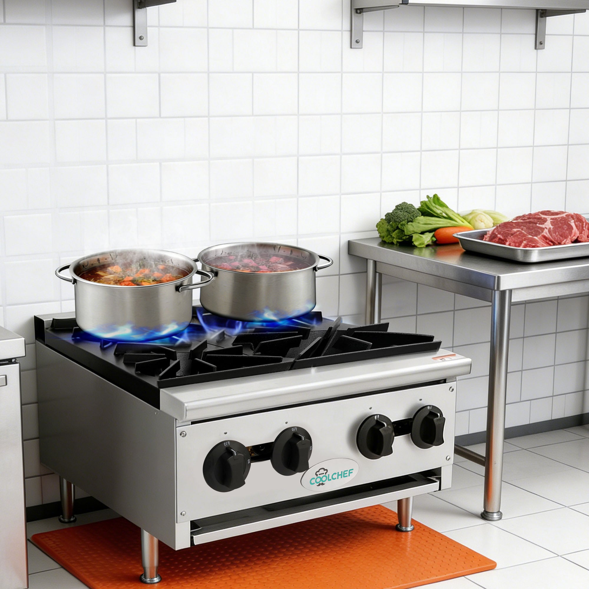 100,000 BTU Commercial Gas Hot Plate 4 Burner NG LP