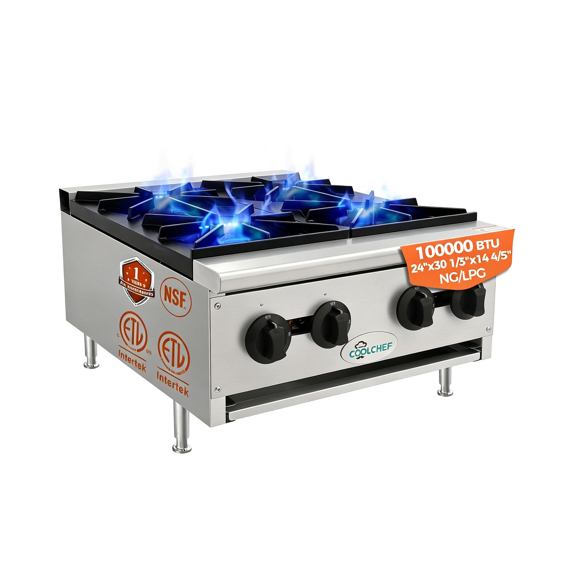 100,000 BTU Commercial Gas Hot Plate 4 Burner NG LP