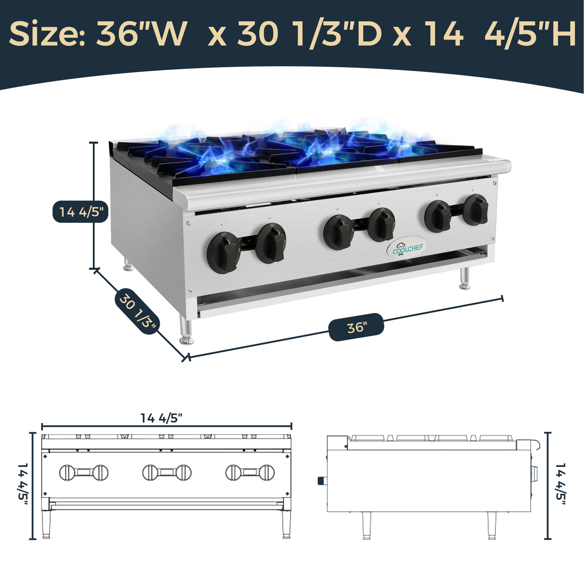 6 Burner 150,000 BTU Commercial Gas Range High BTU Stainless Steel Restaurant Stove ETL
