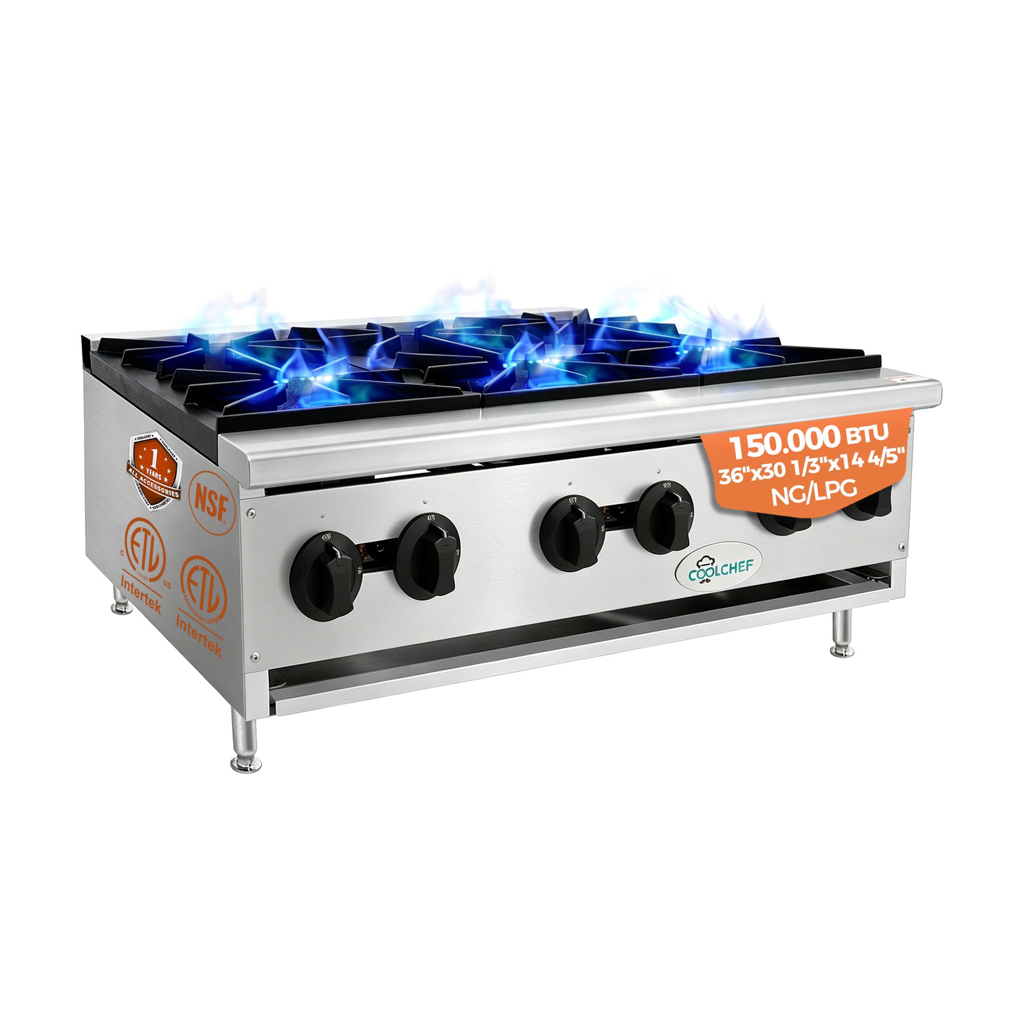 150,000 BTU Commercial Gas Hot Plate 6 Burner NG LP