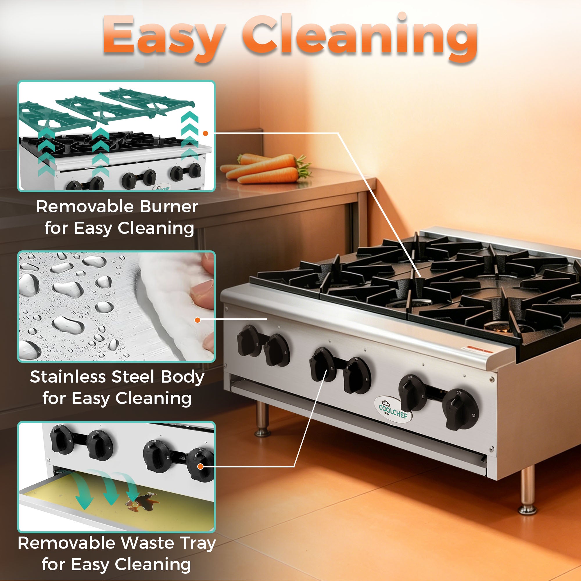 150,000 BTU Commercial Gas Hot Plate 6 Burner NG LP