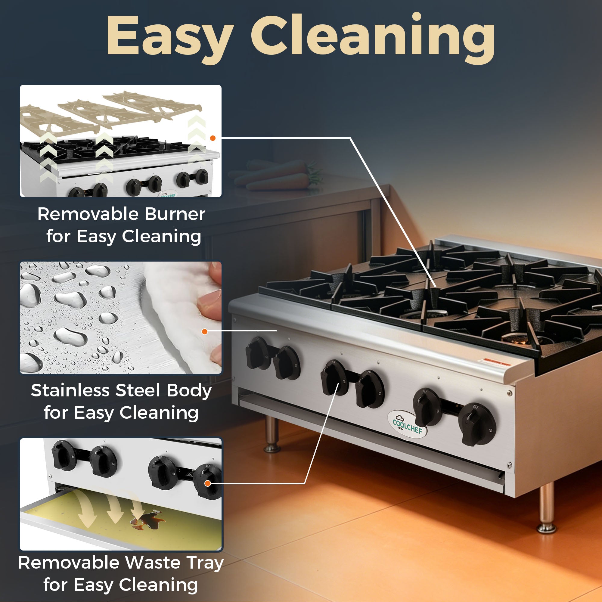 6 Burner 150,000 BTU Commercial Gas Range High BTU Stainless Steel Restaurant Stove ETL
