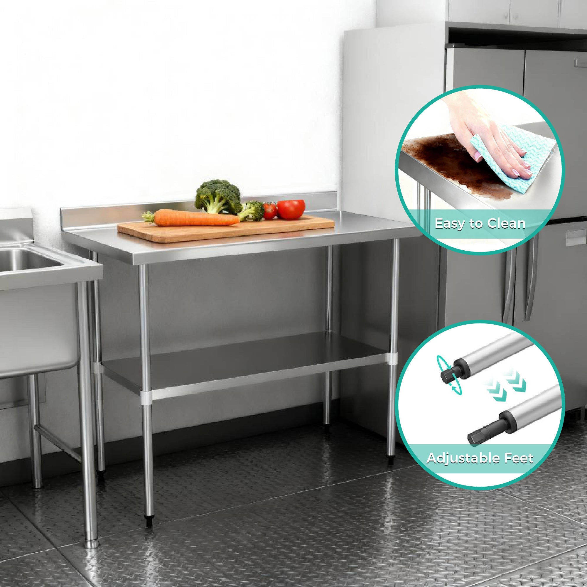 30" x 48" 30-Gauge Stainless Steel Commercial Work Table with 2" Backsplash and Undershelf