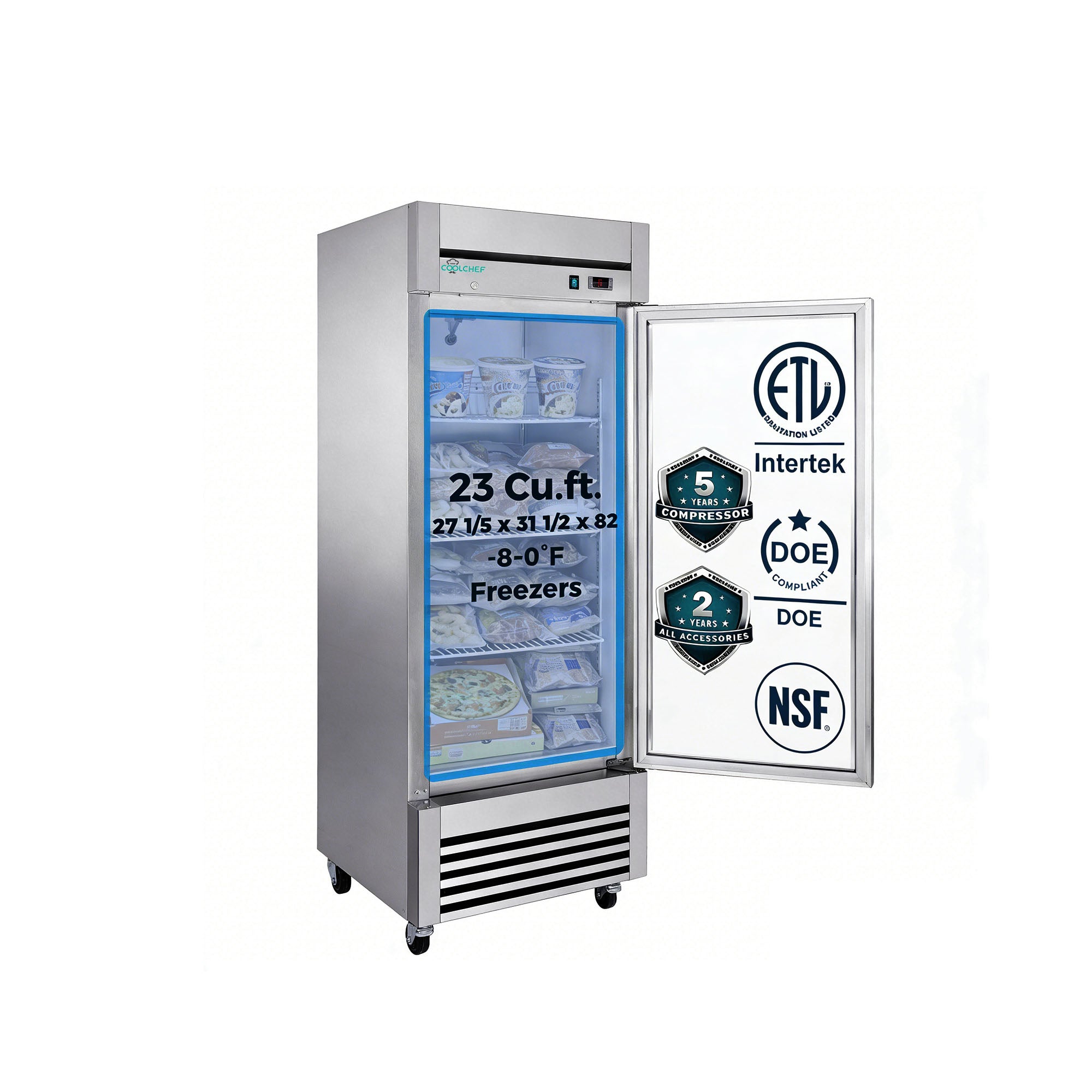 23 Cu Ft 1 Door Commercial Reach In Freezer ETL