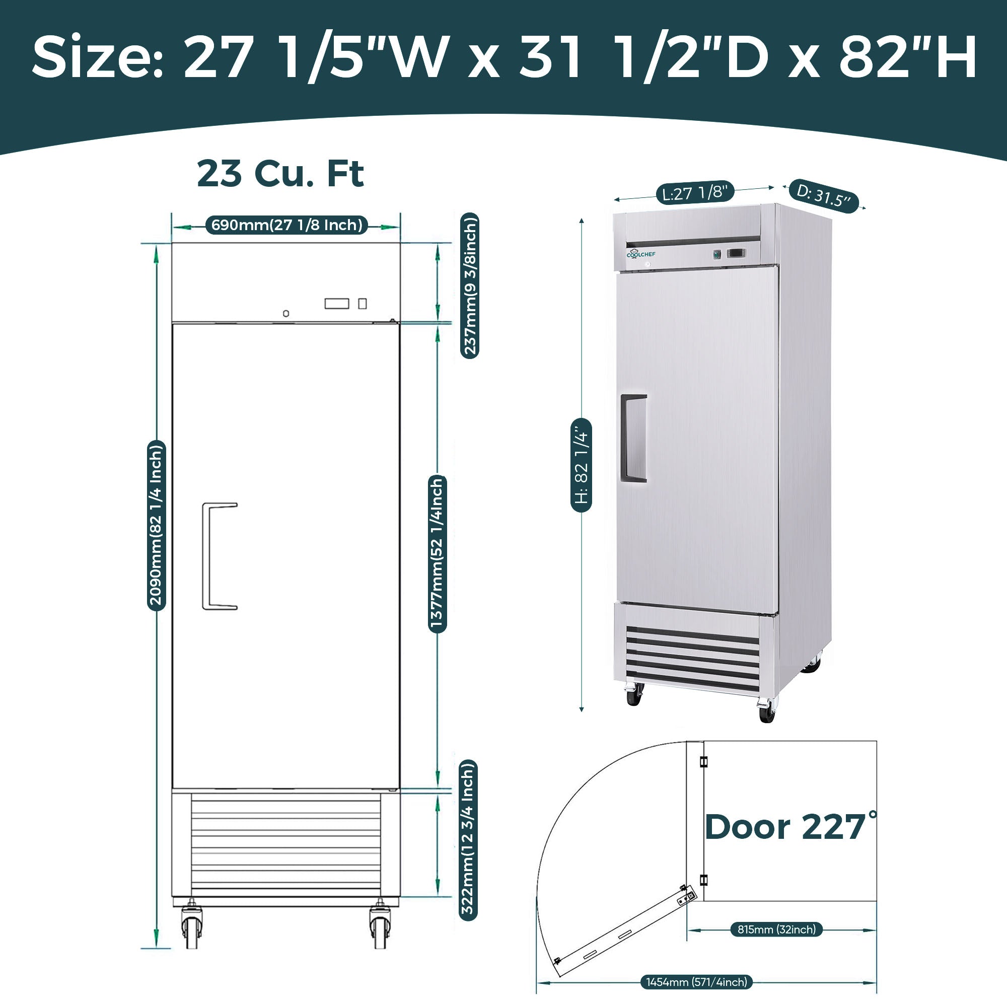 23 Cu Ft 1 Door Commercial Reach In Freezer ETL