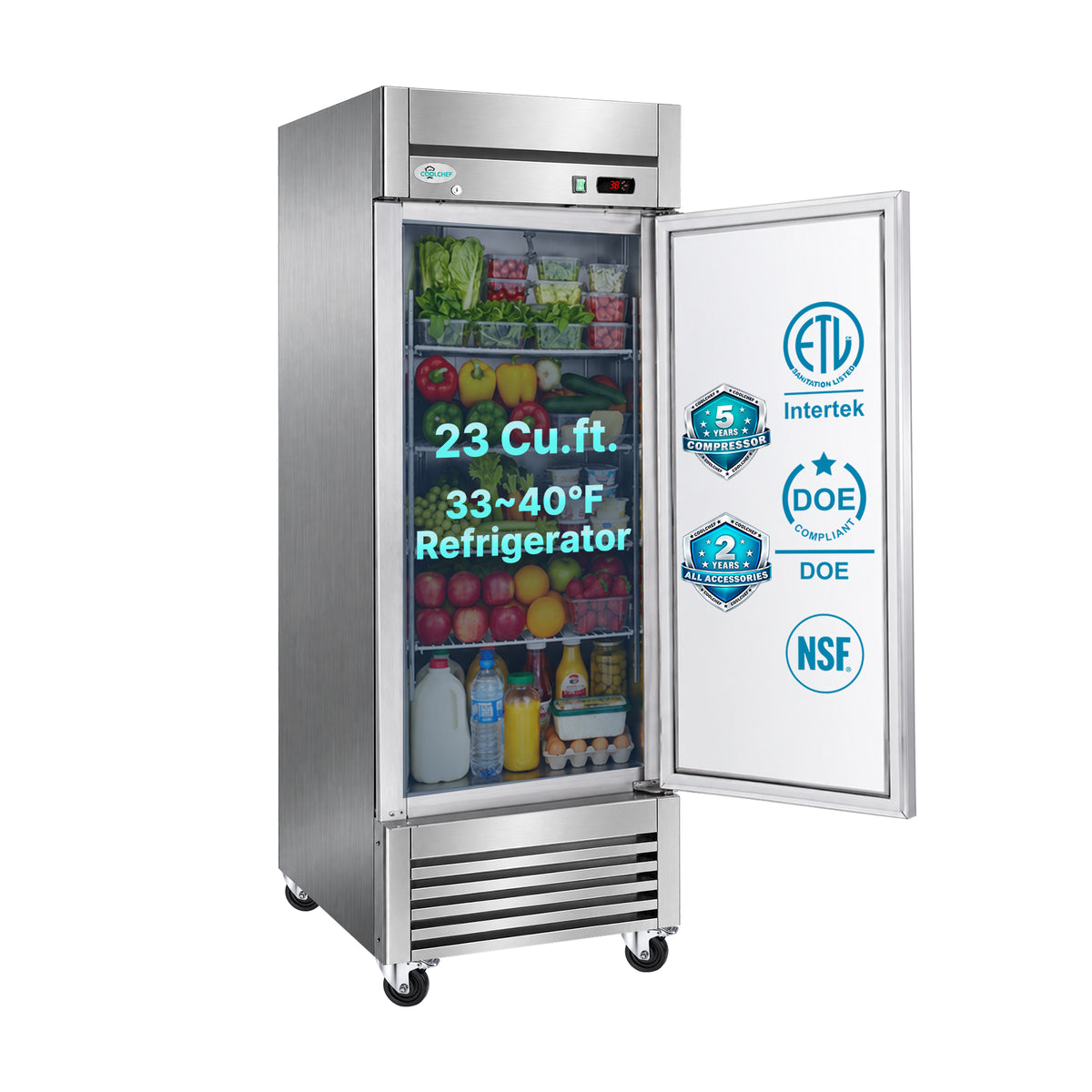 27" Single Door Commercial Reach In Refrigerator ETL