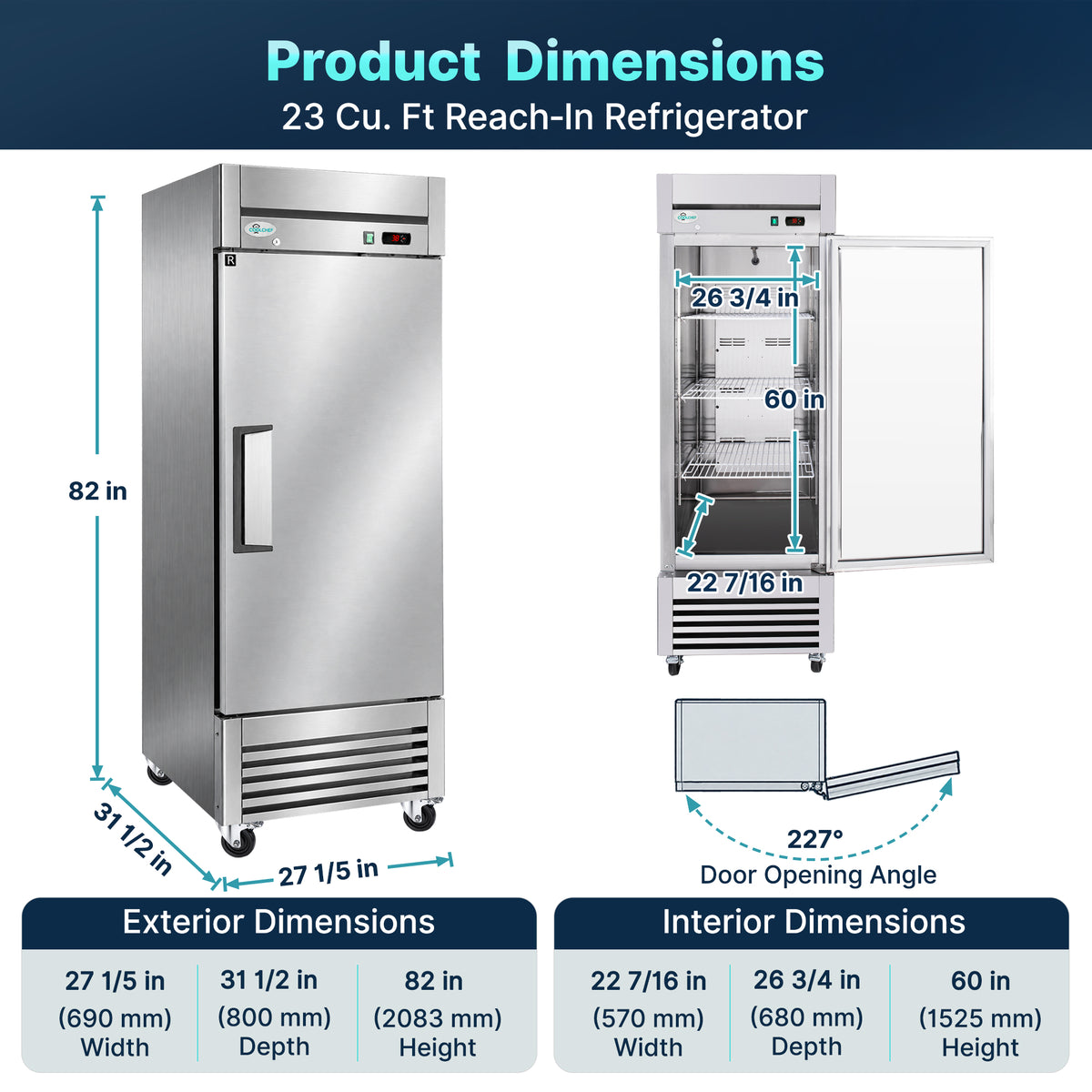 27" Single Door Commercial Reach In Refrigerator ETL