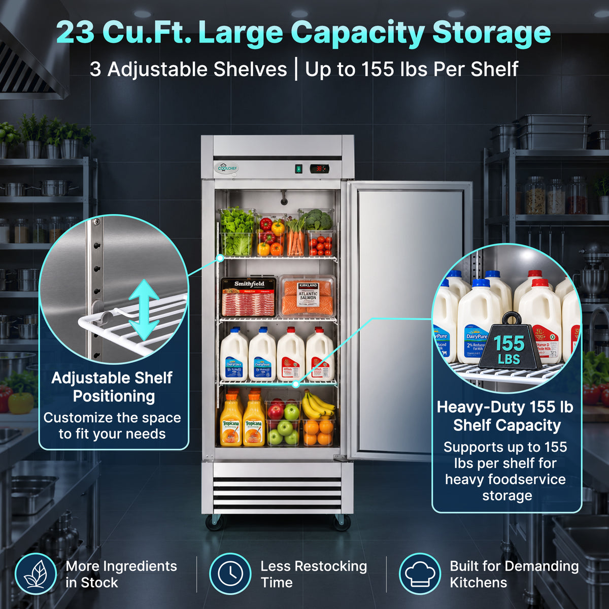 27" Single Door Commercial Reach In Refrigerator ETL