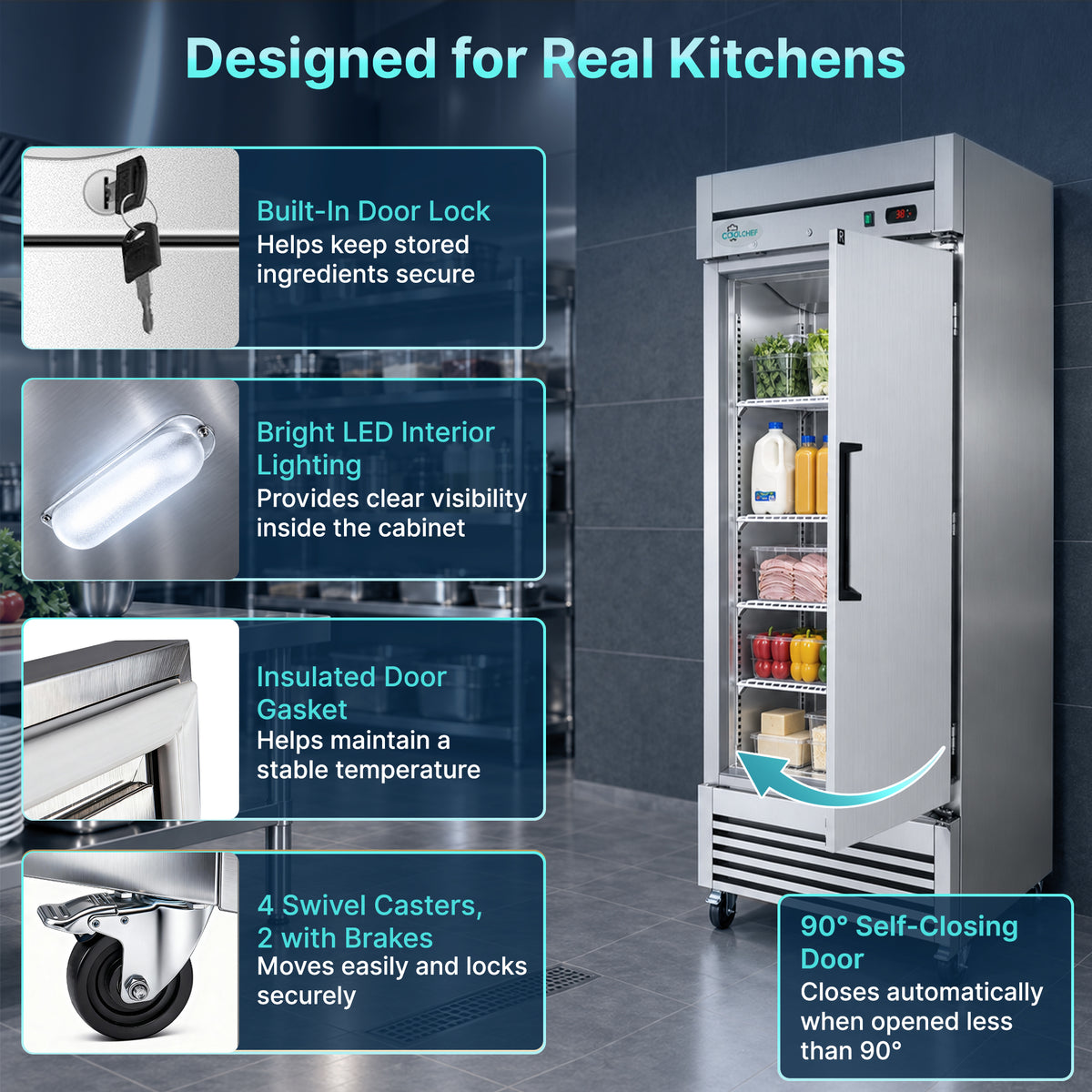 27" Single Door Commercial Reach In Refrigerator ETL