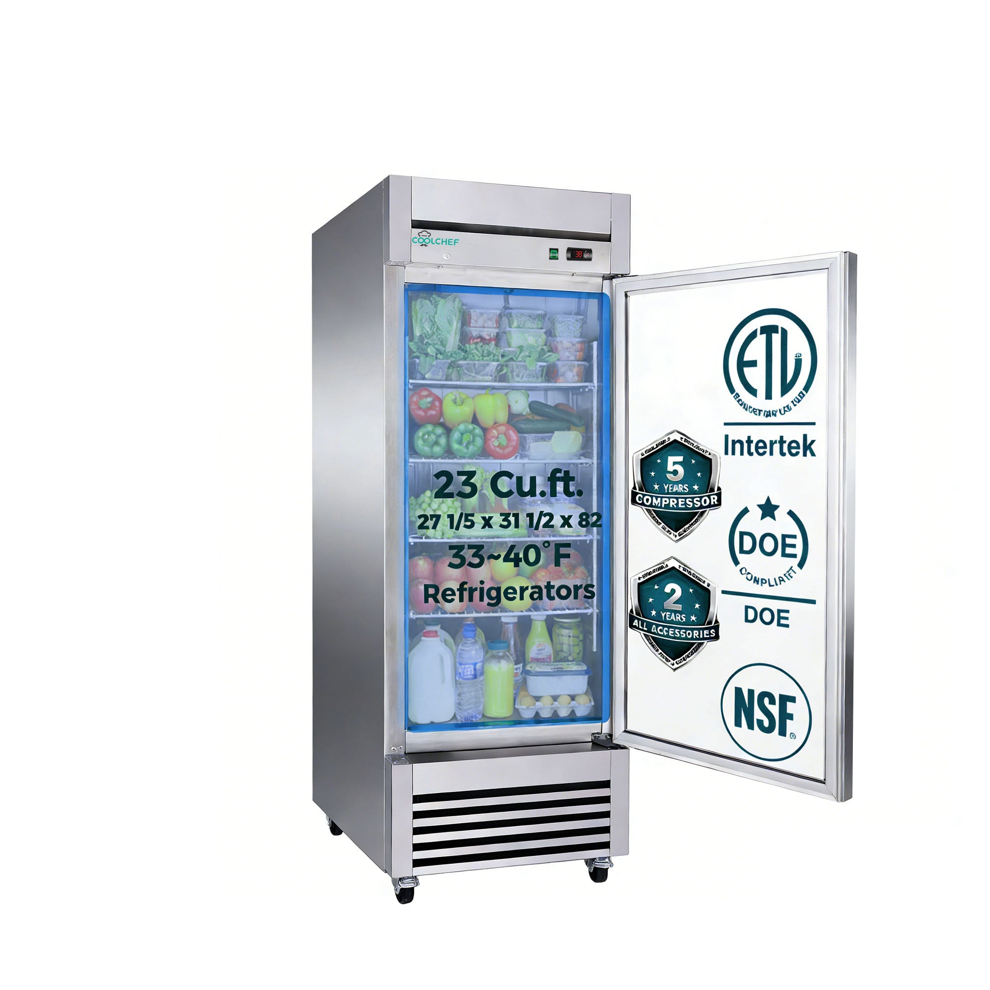 23 Cu Ft 1 Door Commercial Reach In Refrigerator ETL