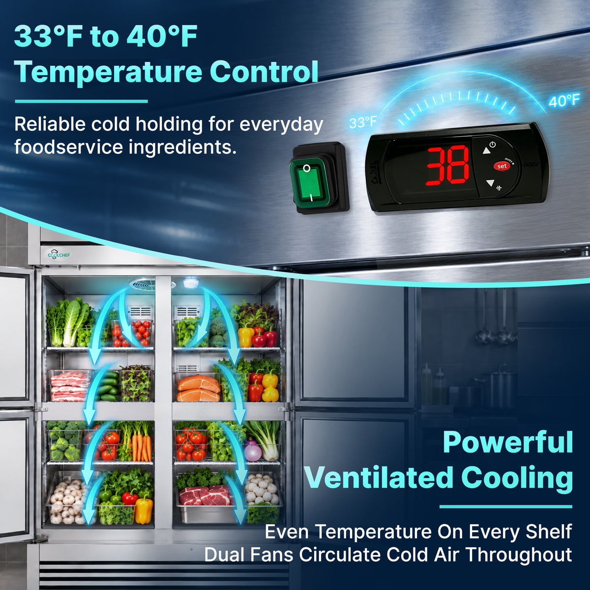 54" 4 Half Door Commercial Reach-In Refrigerator ETL