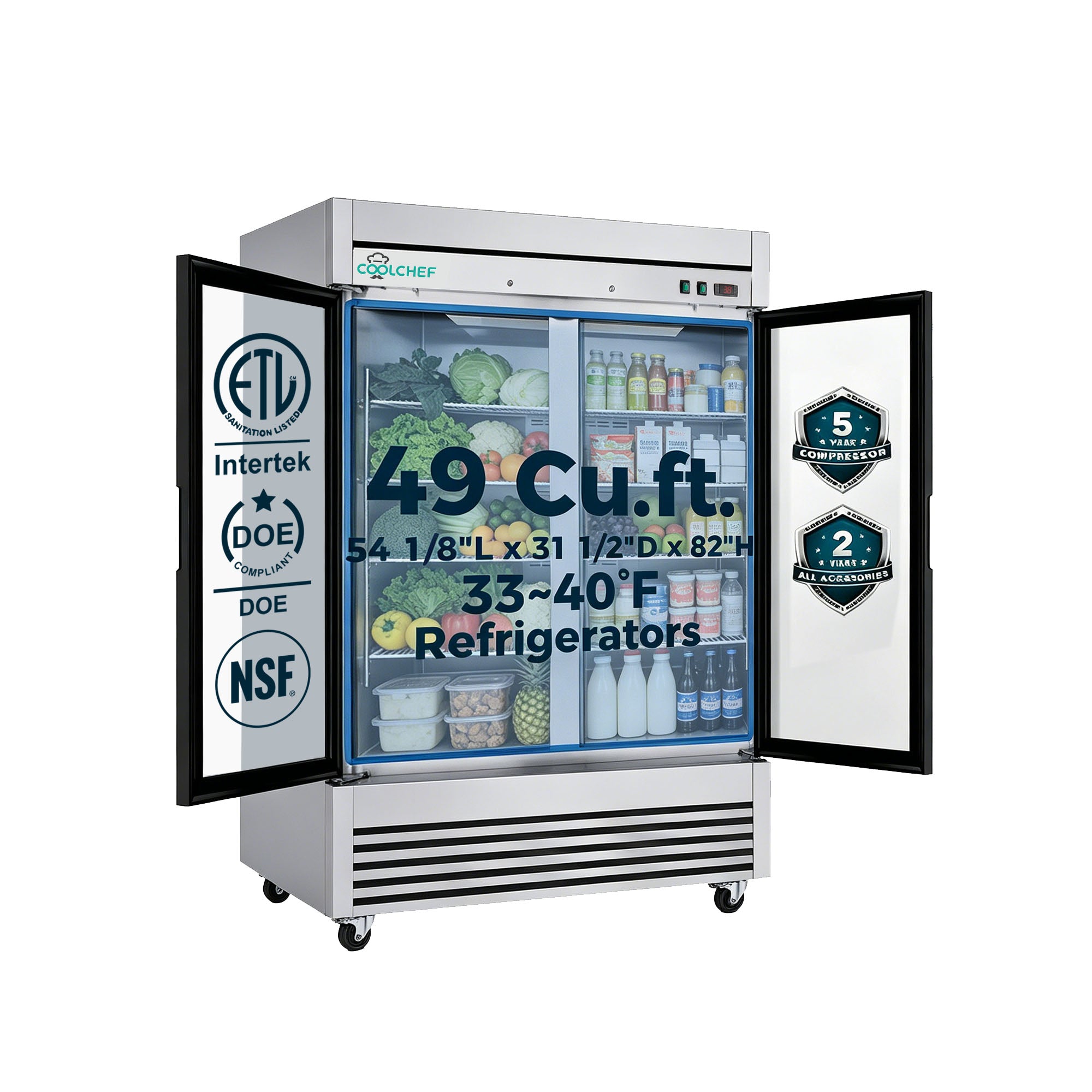 49 Cu Ft Commercial Glass Door Merchandiser 33-40°F ETL