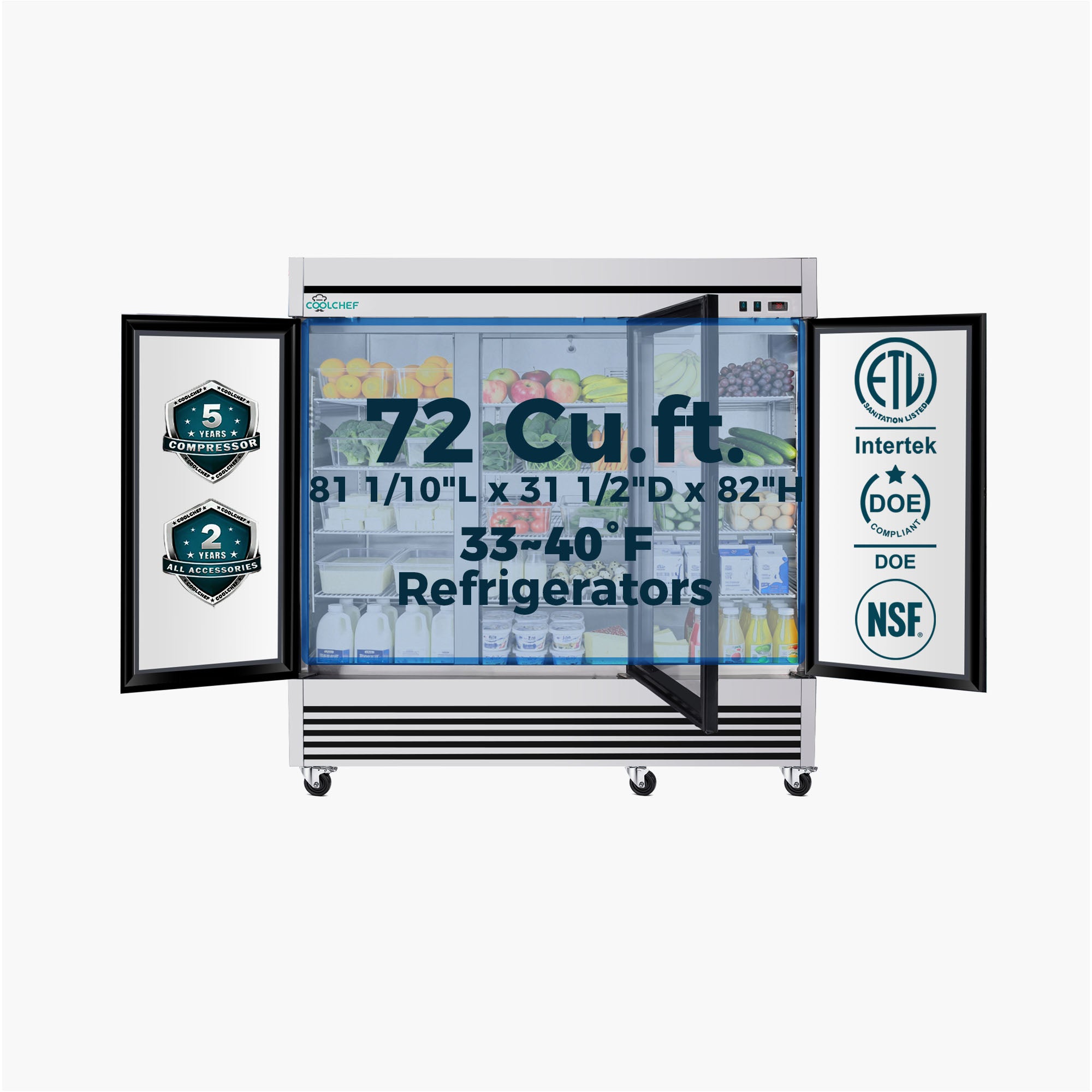 72 Cu Ft Commercial Glass Door Merchandiser 33-41°F ETL