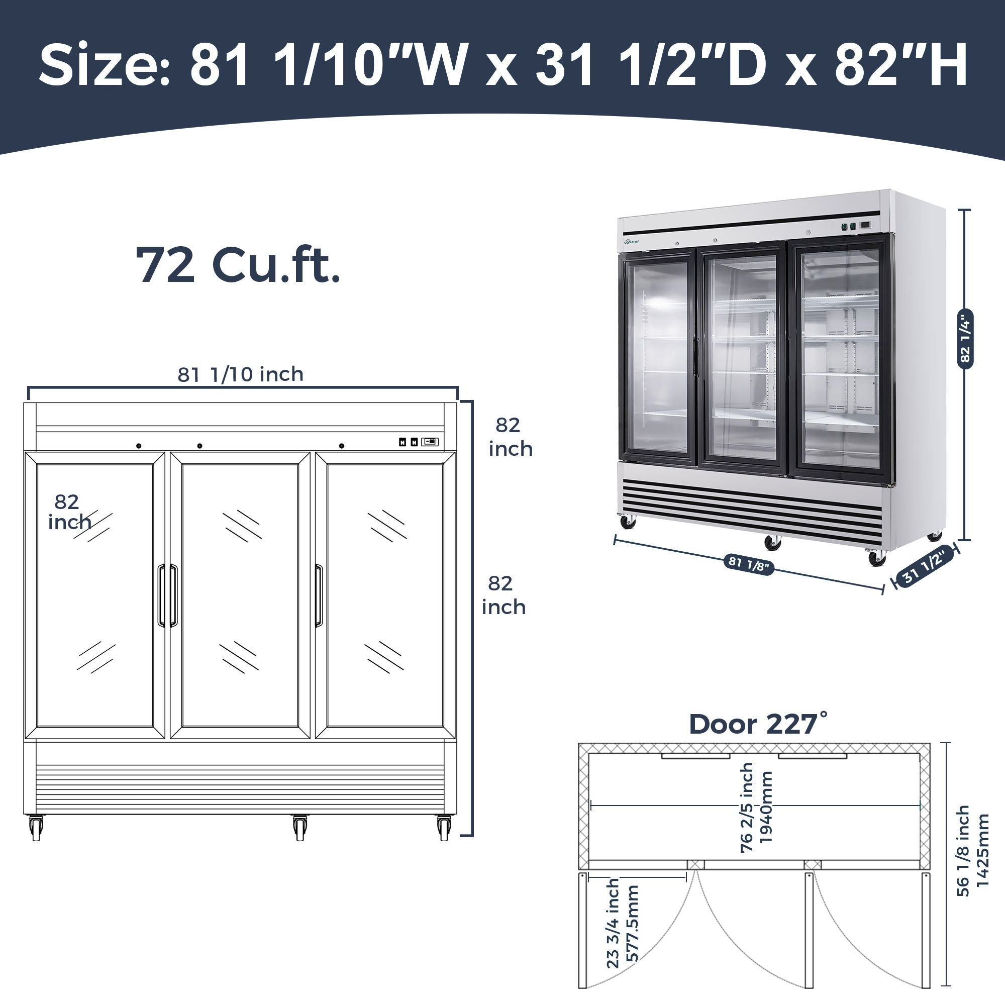 72 Cu Ft Commercial Glass Door Merchandiser 33-41°F ETL